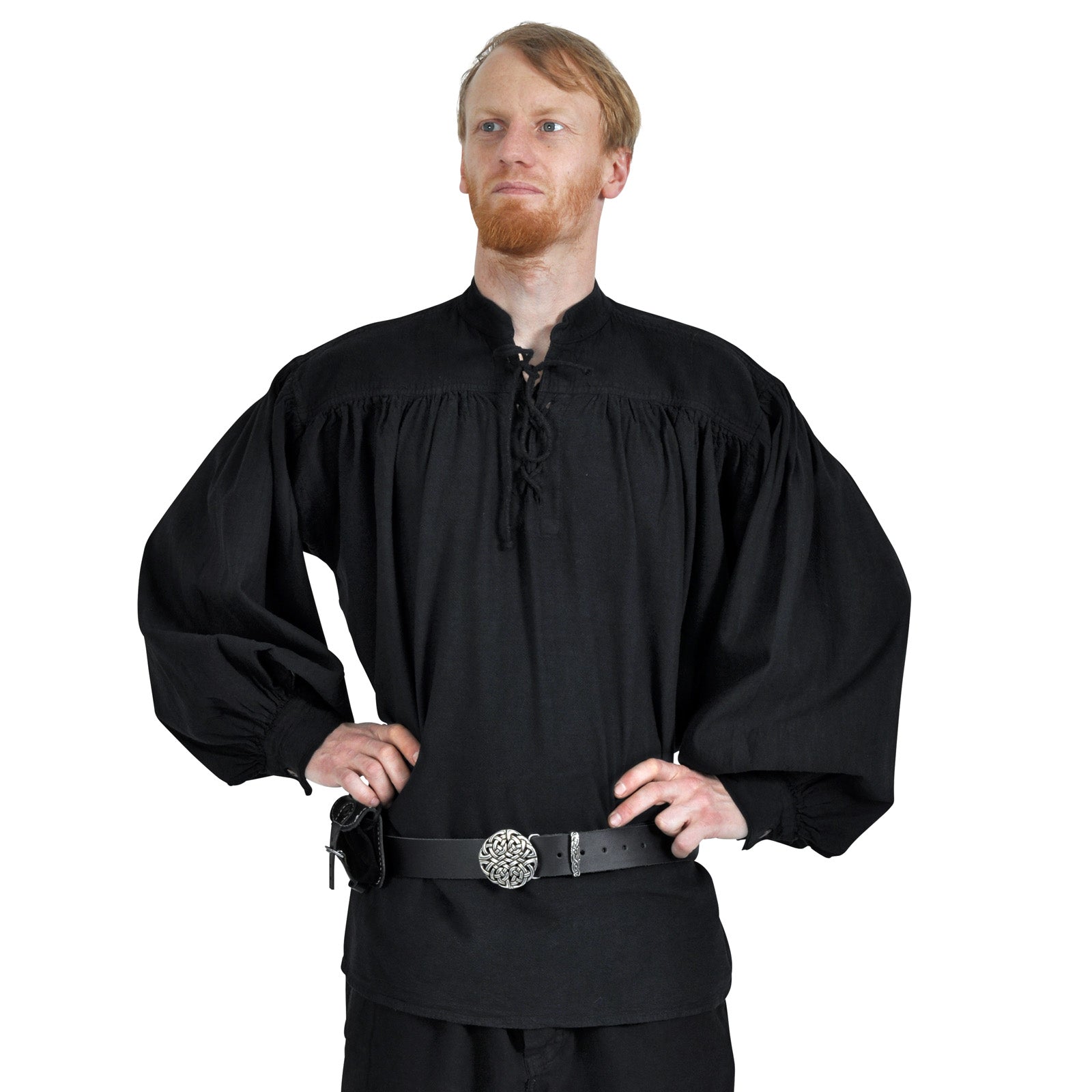 Image produit Chemise médiévale à col montant lacée Friedrich noir