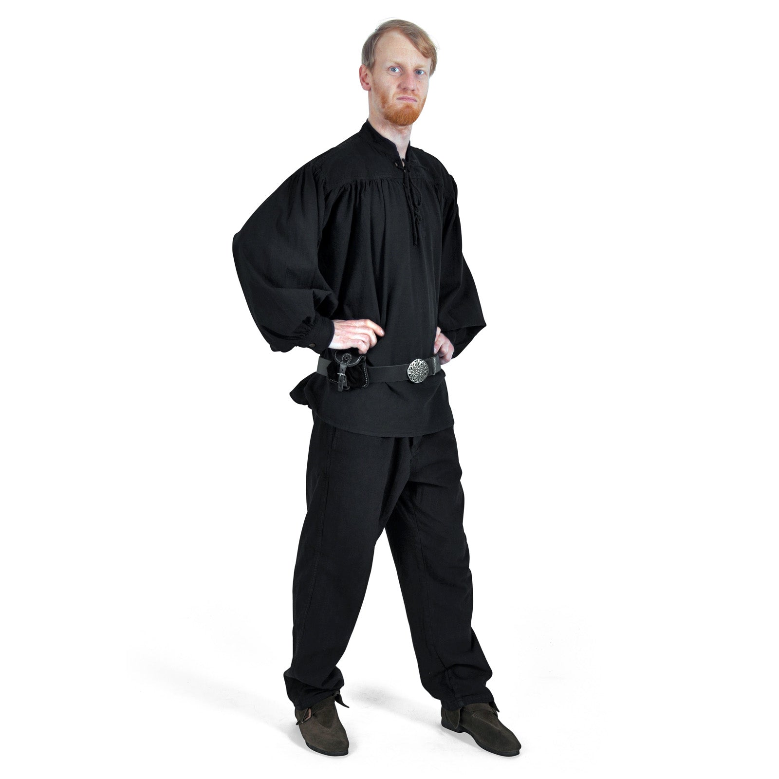 Image produit Chemise médiévale à col montant lacée Friedrich noir