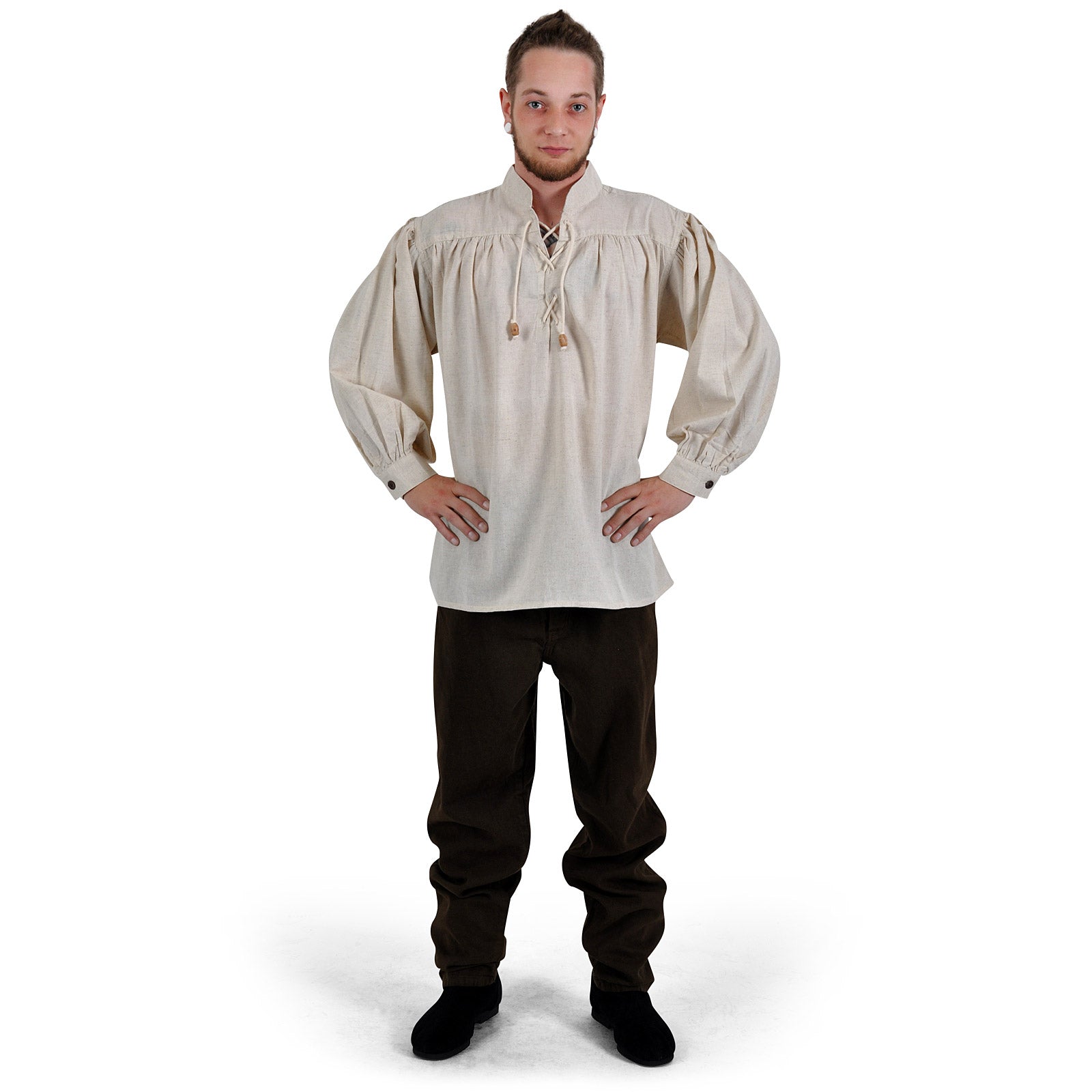 Image produit Chemise médiévale à col officier lacée Friedrich naturel