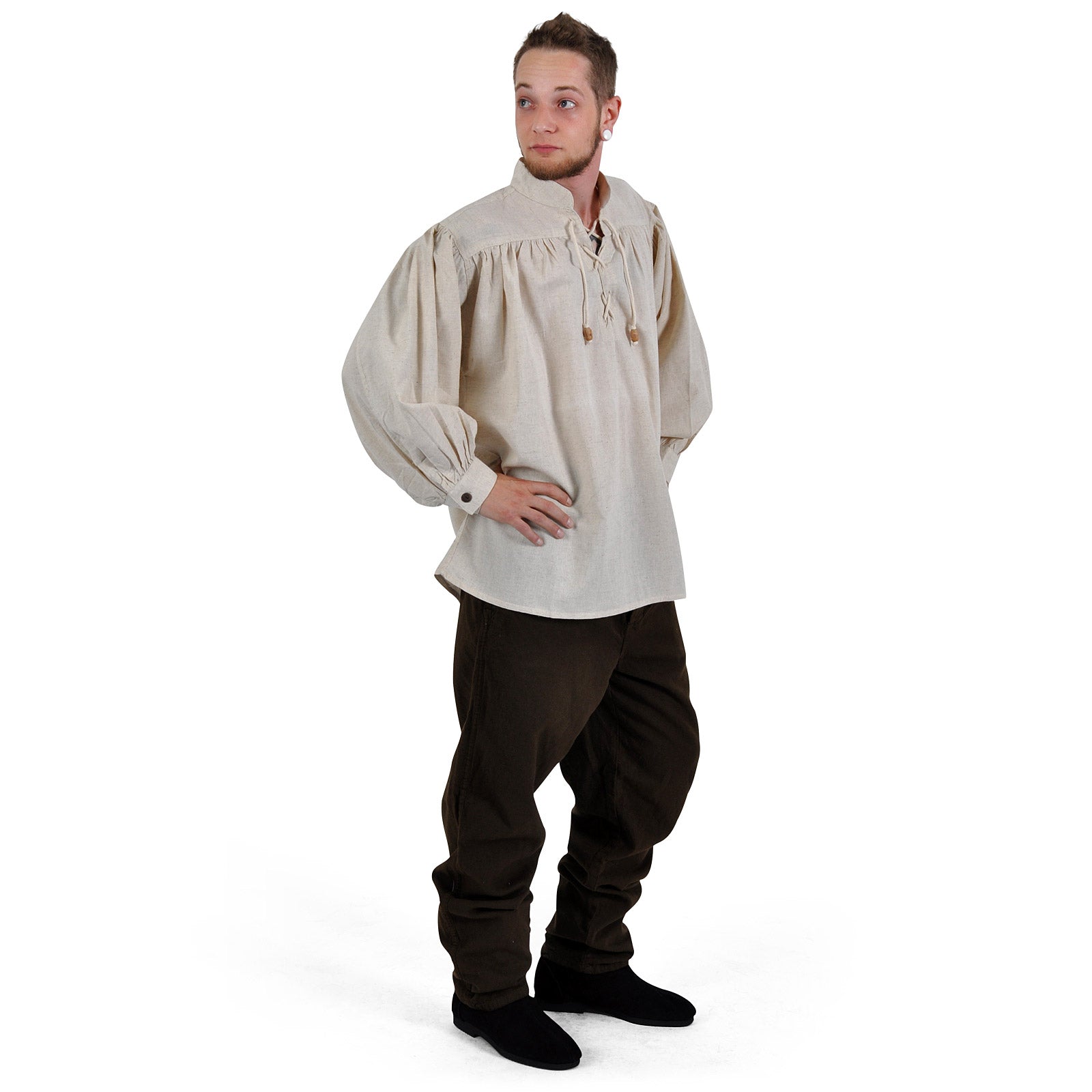 Image produit Chemise médiévale à col officier lacée Friedrich naturel