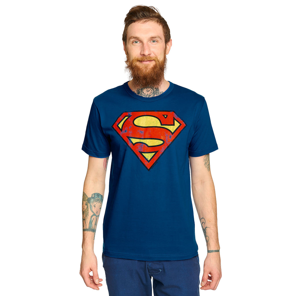 Image produit Superman - T-Shirt logo vieilli bleu