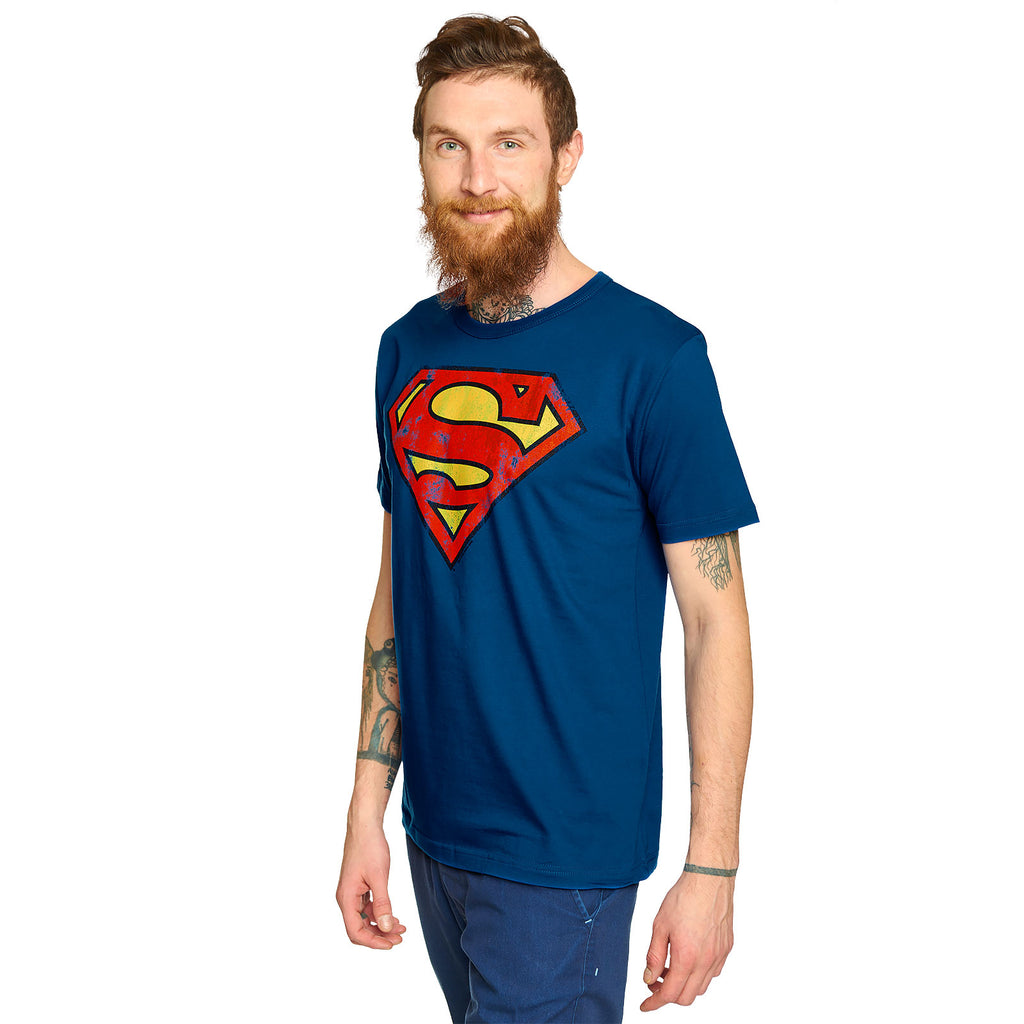 Image produit Superman - T-Shirt logo vieilli bleu