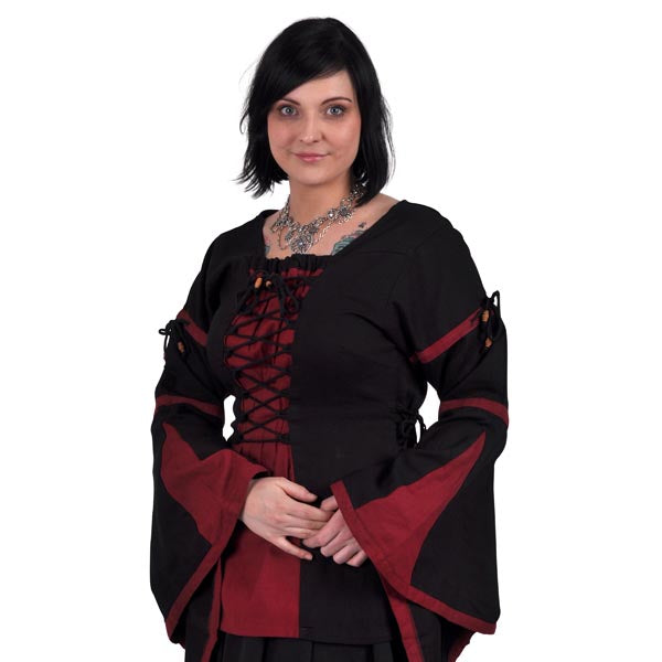 Image produit Blouse Médiévale en Lin Noir-Rouge