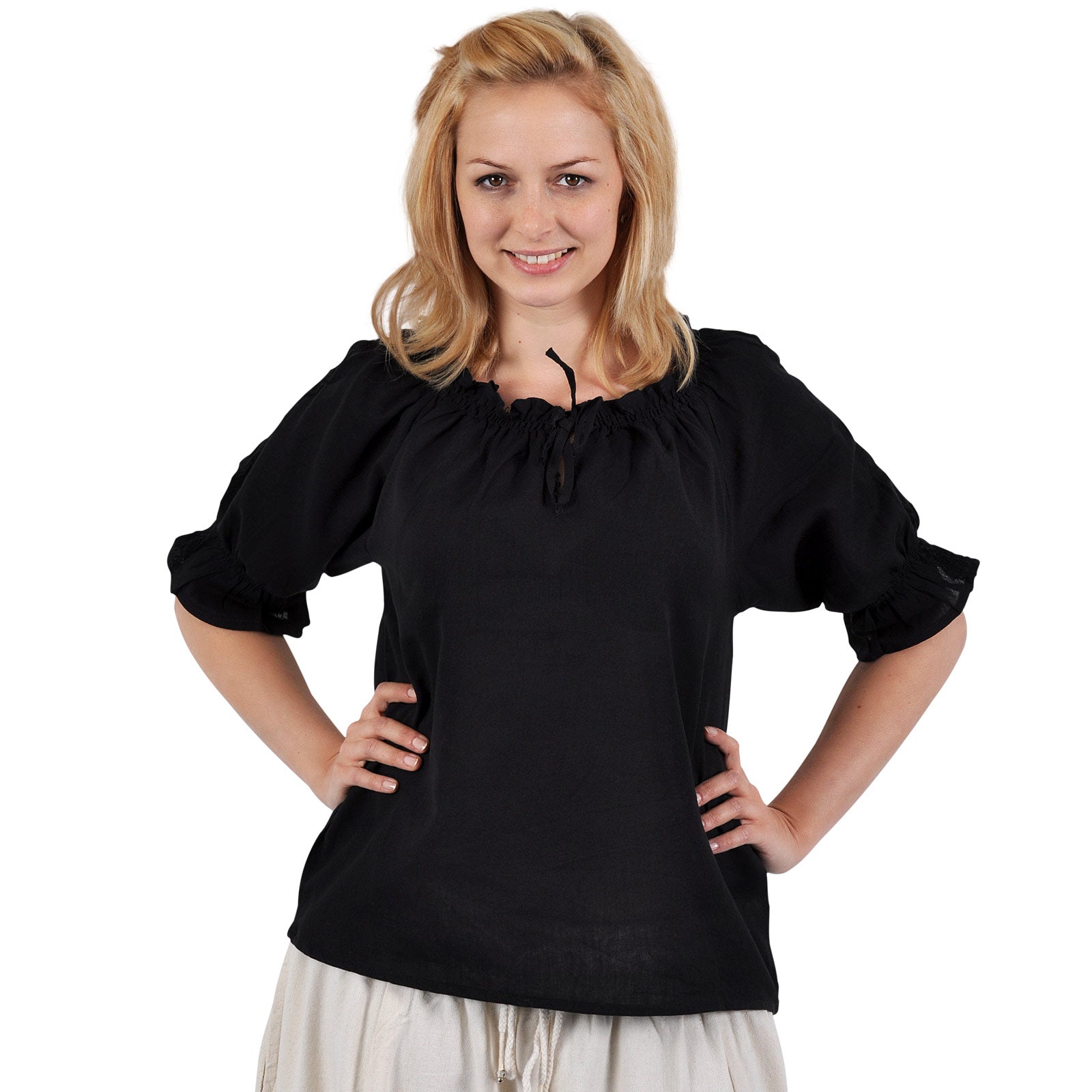 Image produit Blouse médiévale à manches courtes Sandra noire