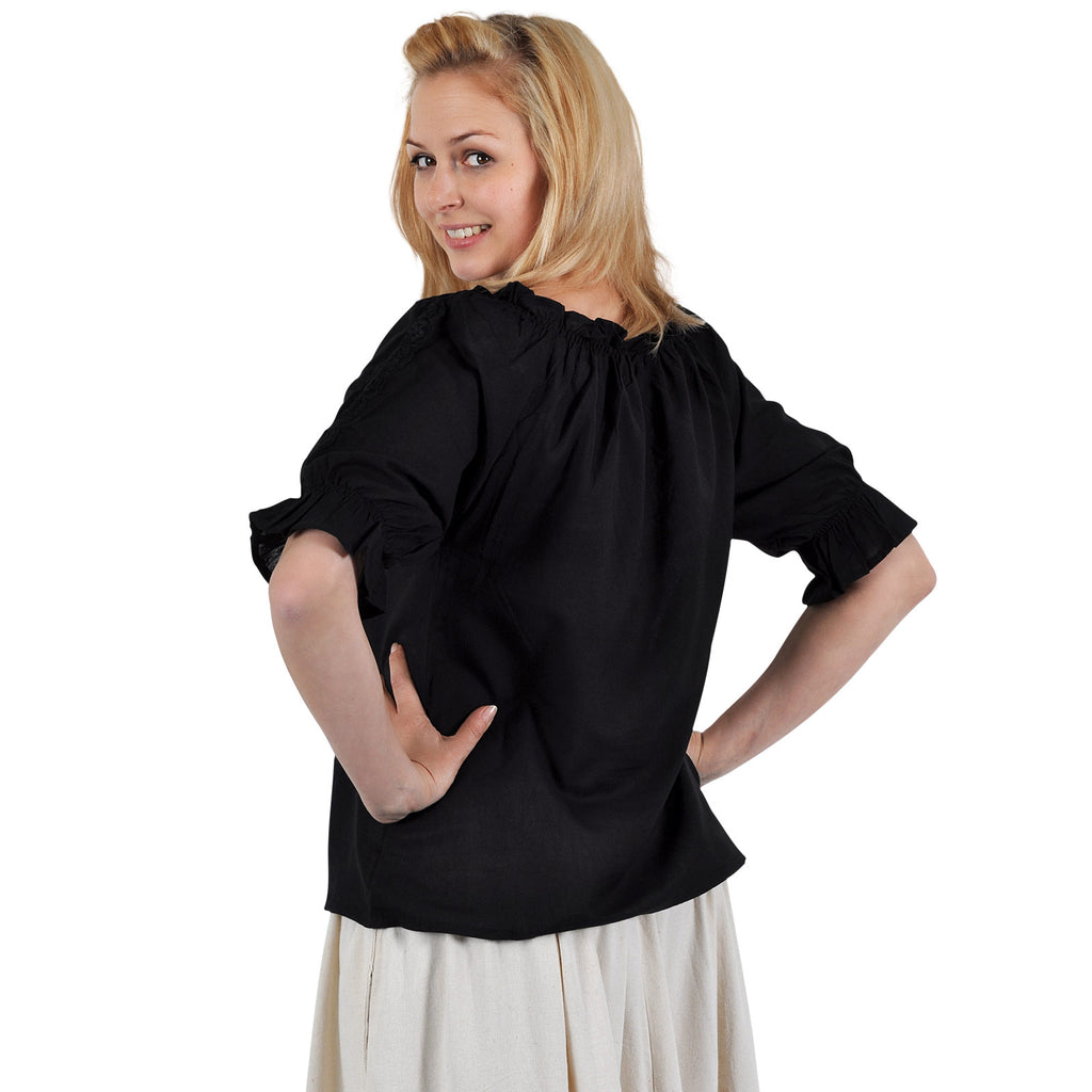 Image produit Blouse médiévale à manches courtes Sandra noire