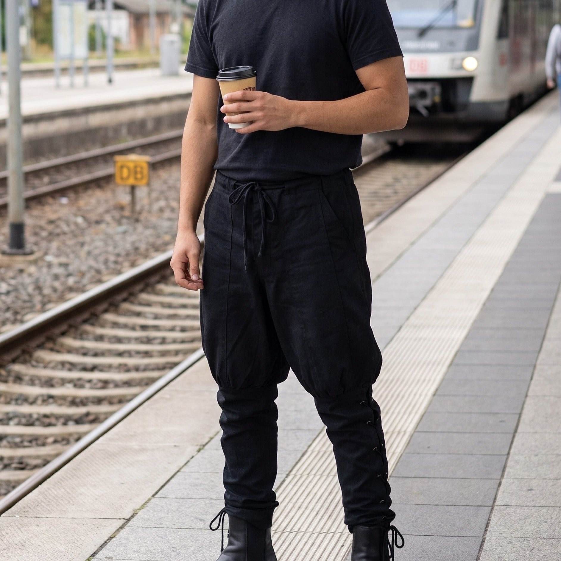 Image produit Pantalon Bertram homme avec laçage bas de jambe noir