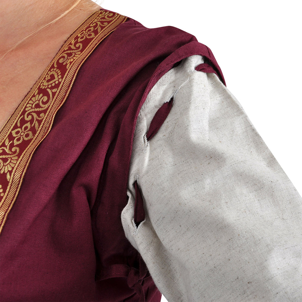 Image produit Robe médiévale Applonia avec manches détachables naturel-bordeaux