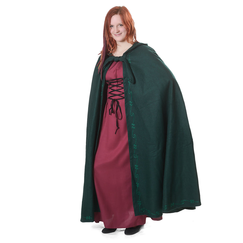 Image produit Cape médiévale avec capuche et broderie verte
