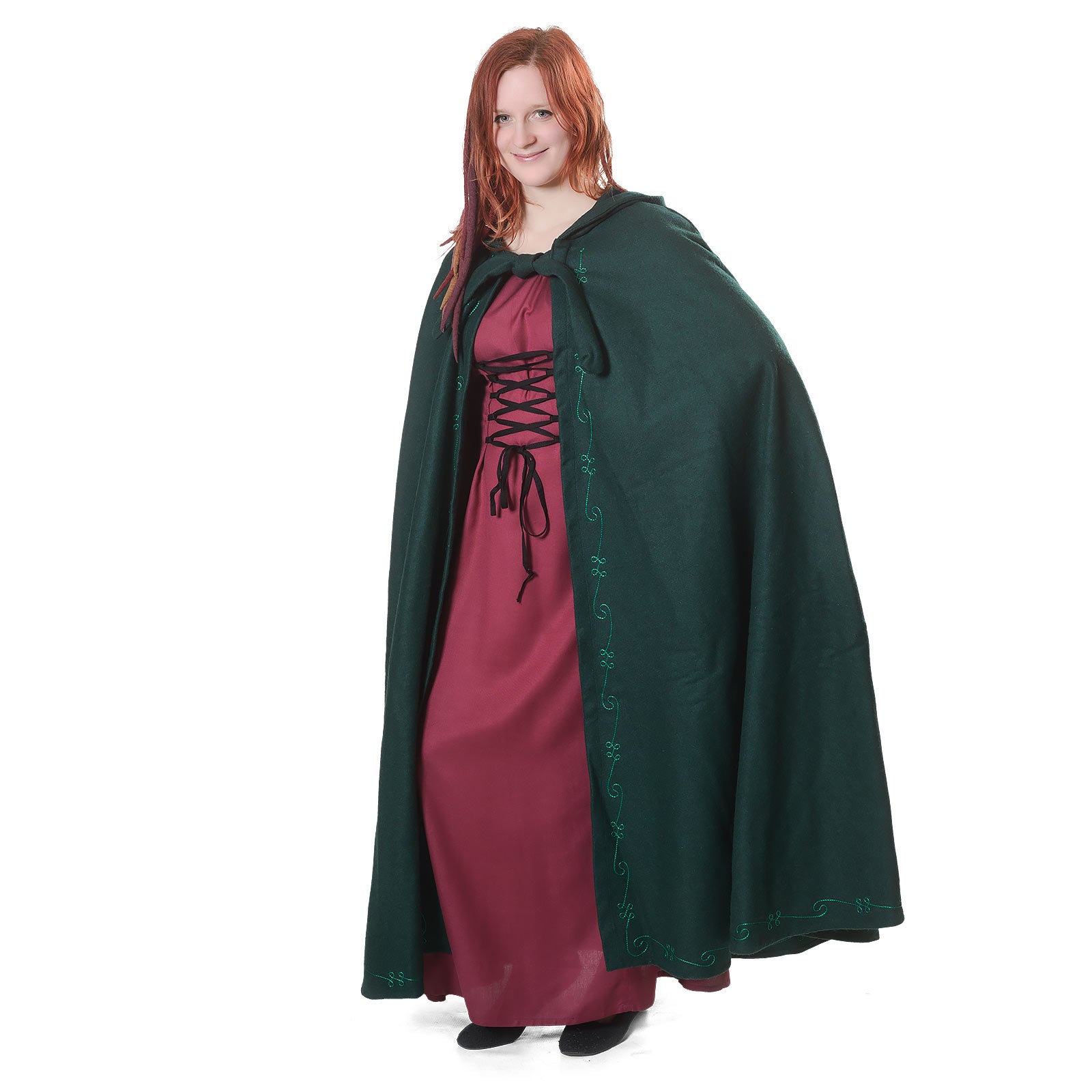 Image produit Cape médiévale avec capuche et broderie verte
