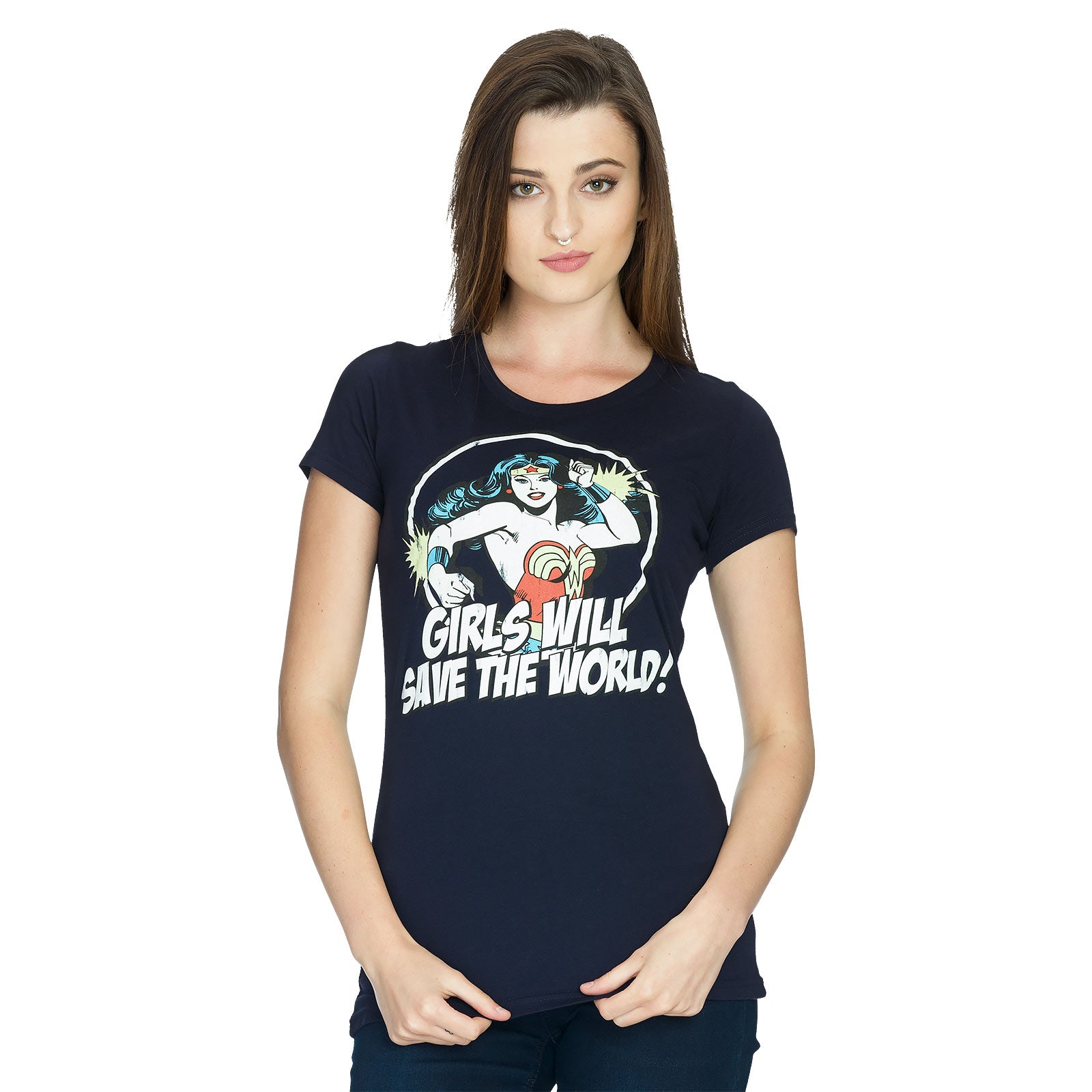 Image produit Wonder Woman - Les filles sauveront le monde T-shirt girly bleu