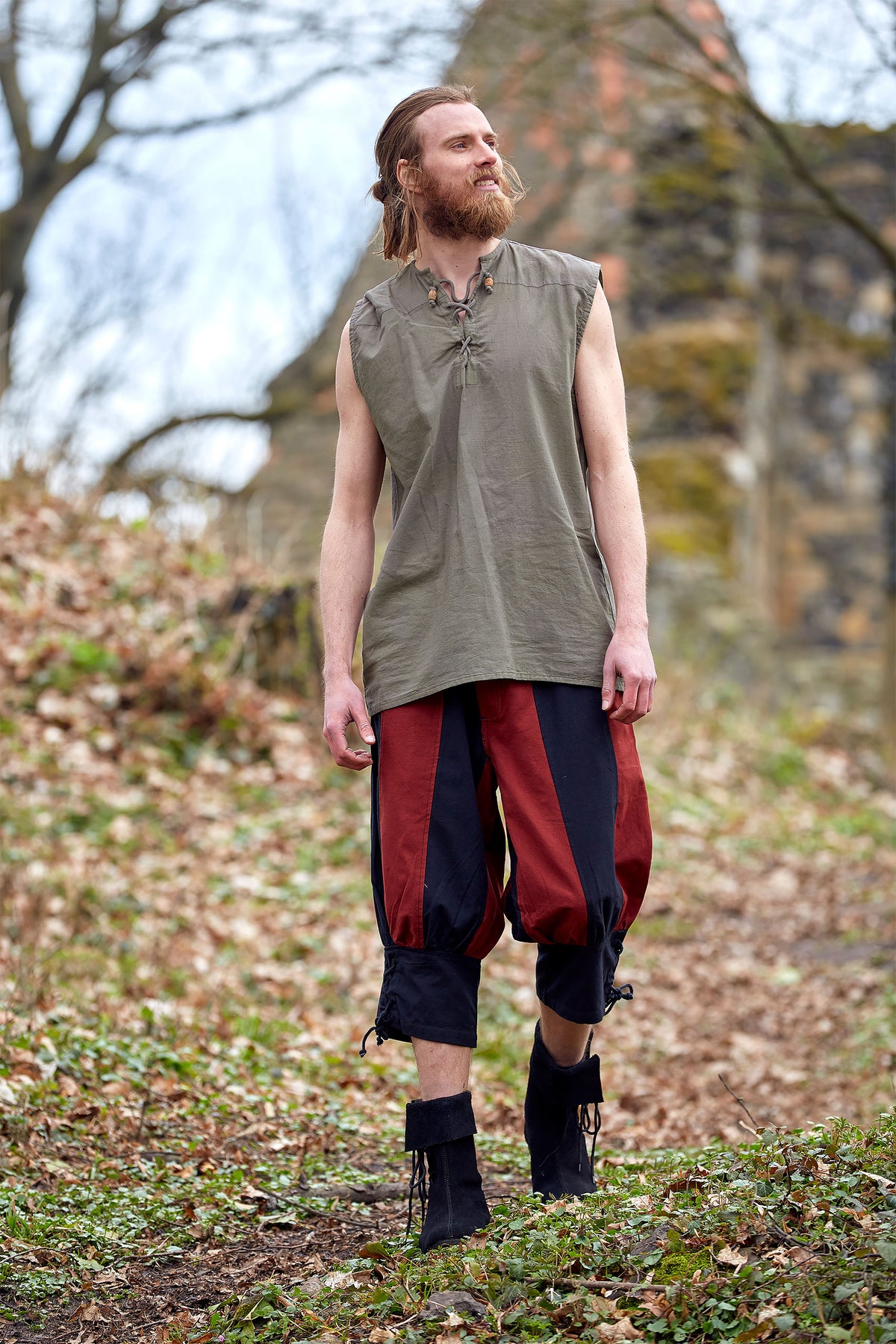 Image produit Chemise médiévale sans manches olive à lacets