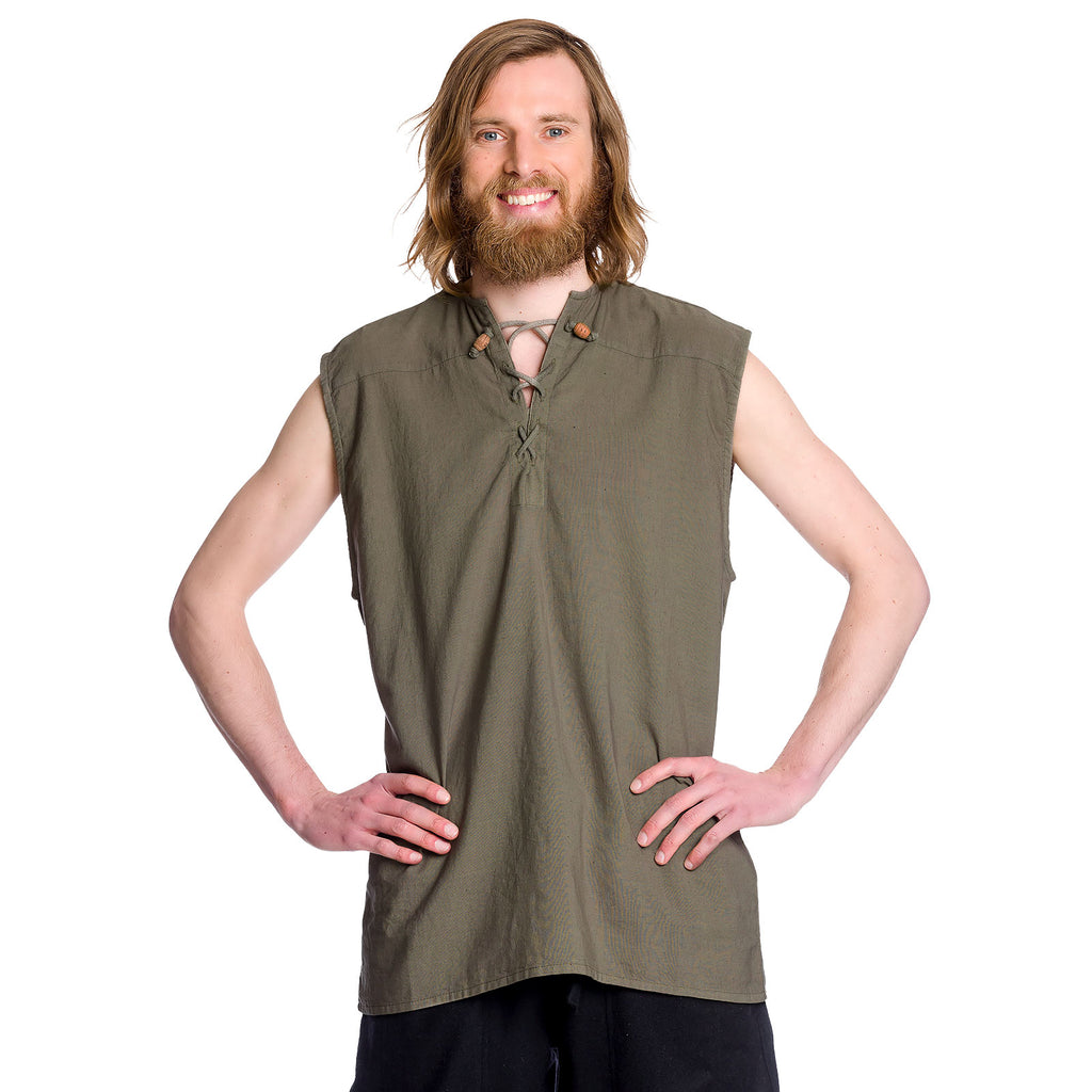 Image produit Chemise médiévale sans manches olive à lacets