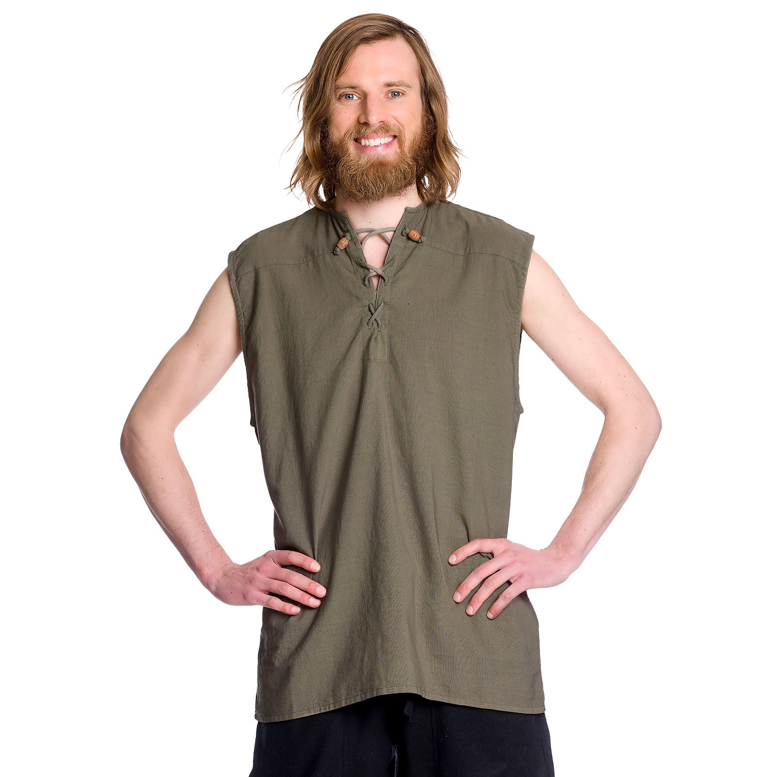 Image produit Chemise médiévale sans manches olive à lacets