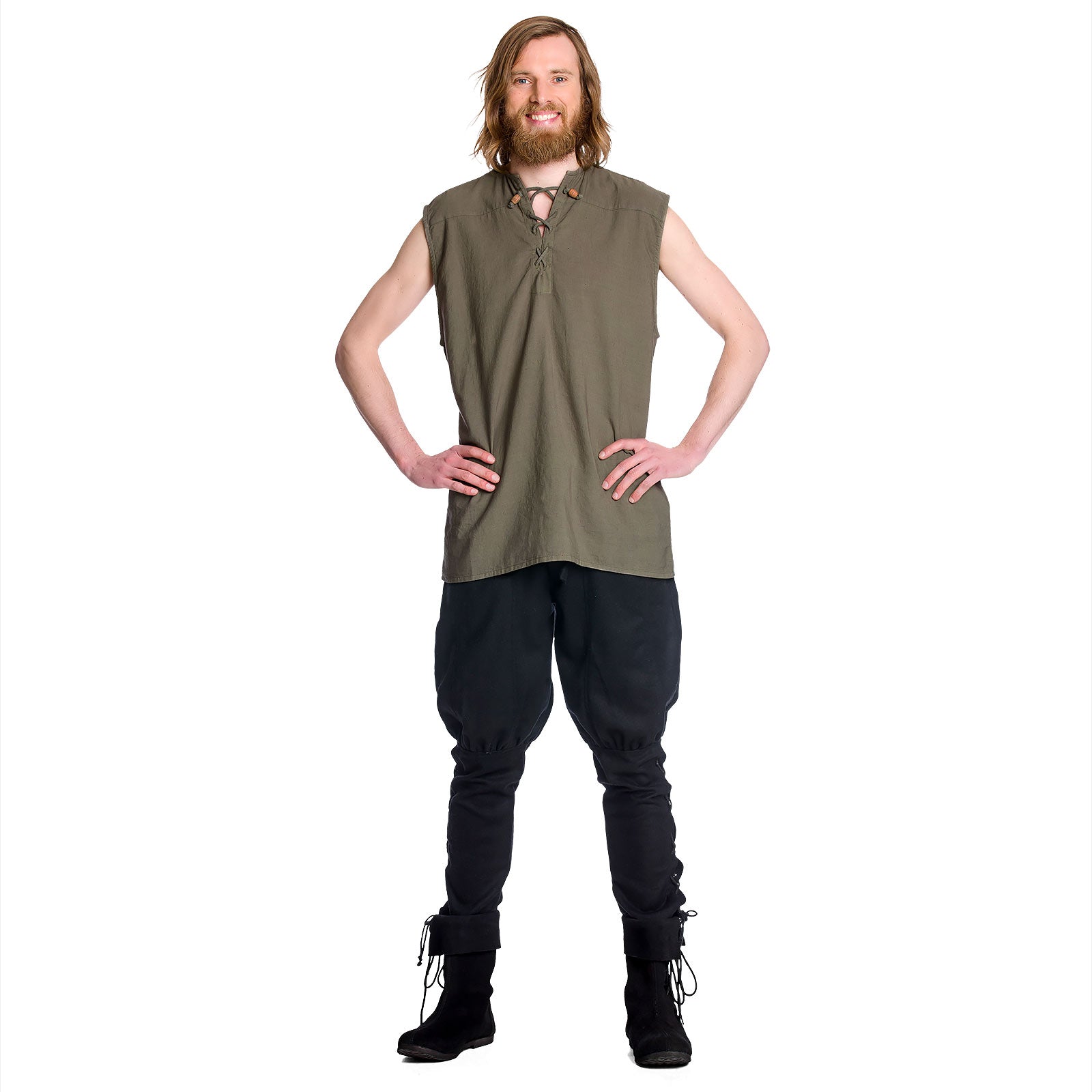 Image produit Chemise médiévale sans manches olive à lacets