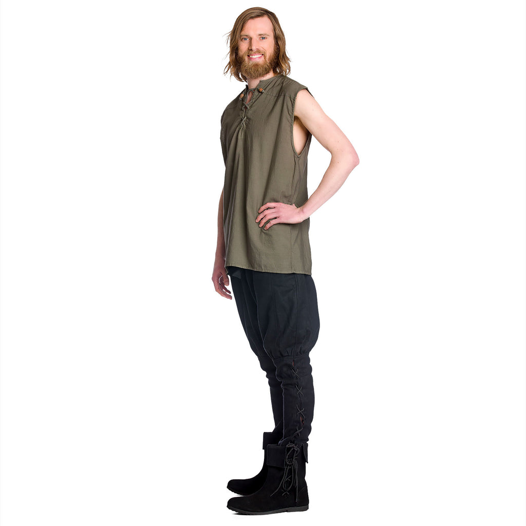 Image produit Chemise médiévale sans manches olive à lacets