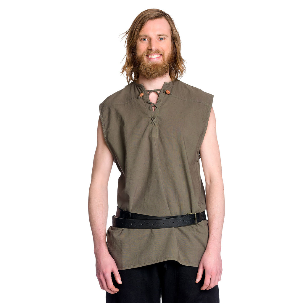 Image produit Chemise médiévale sans manches olive à lacets