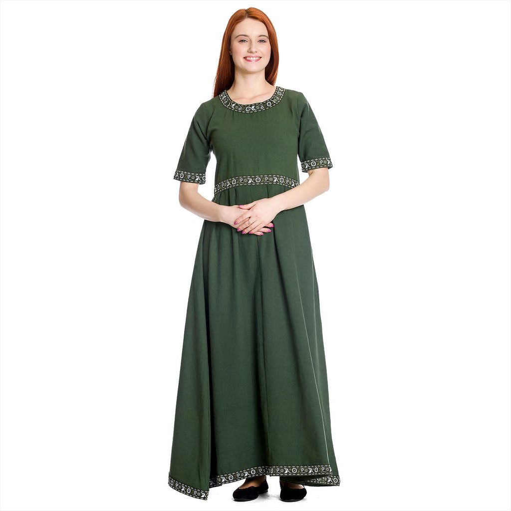 Image produit Robe médiévale Ennlin à manches courtes verte