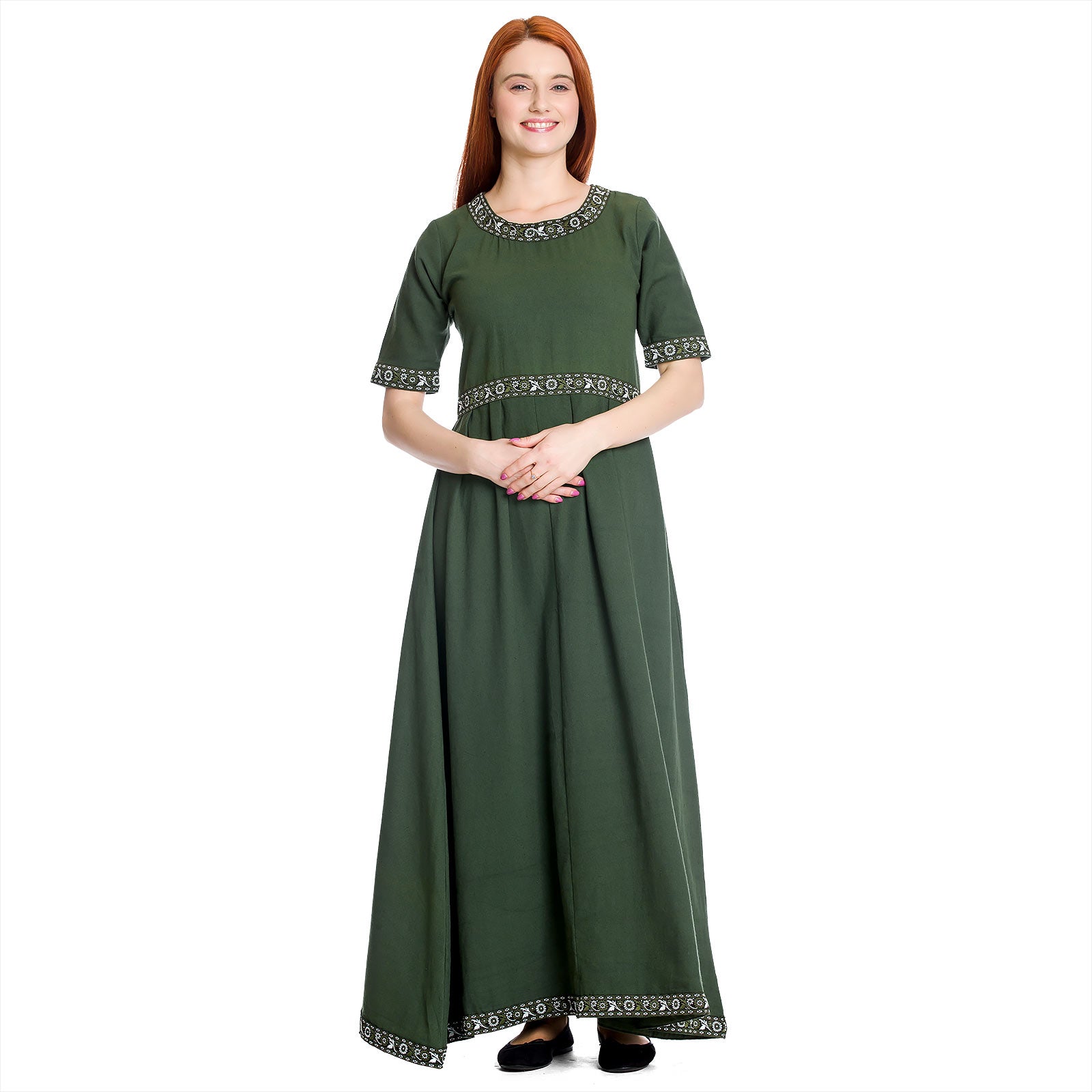 Image produit Robe médiévale Ennlin à manches courtes verte