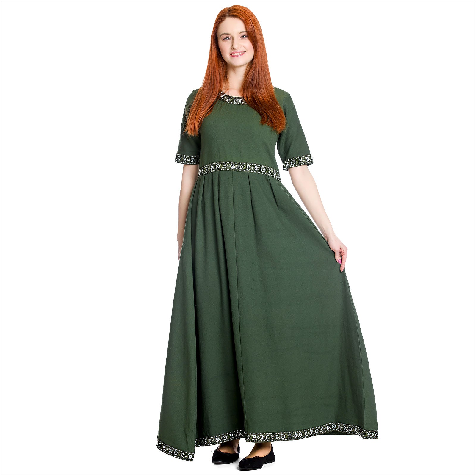 Image produit Robe médiévale Ennlin à manches courtes verte