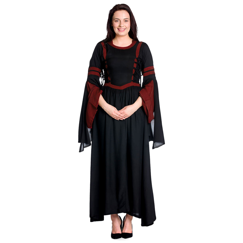Image produit Robe médiévale à capuche Isolde noir-rouge