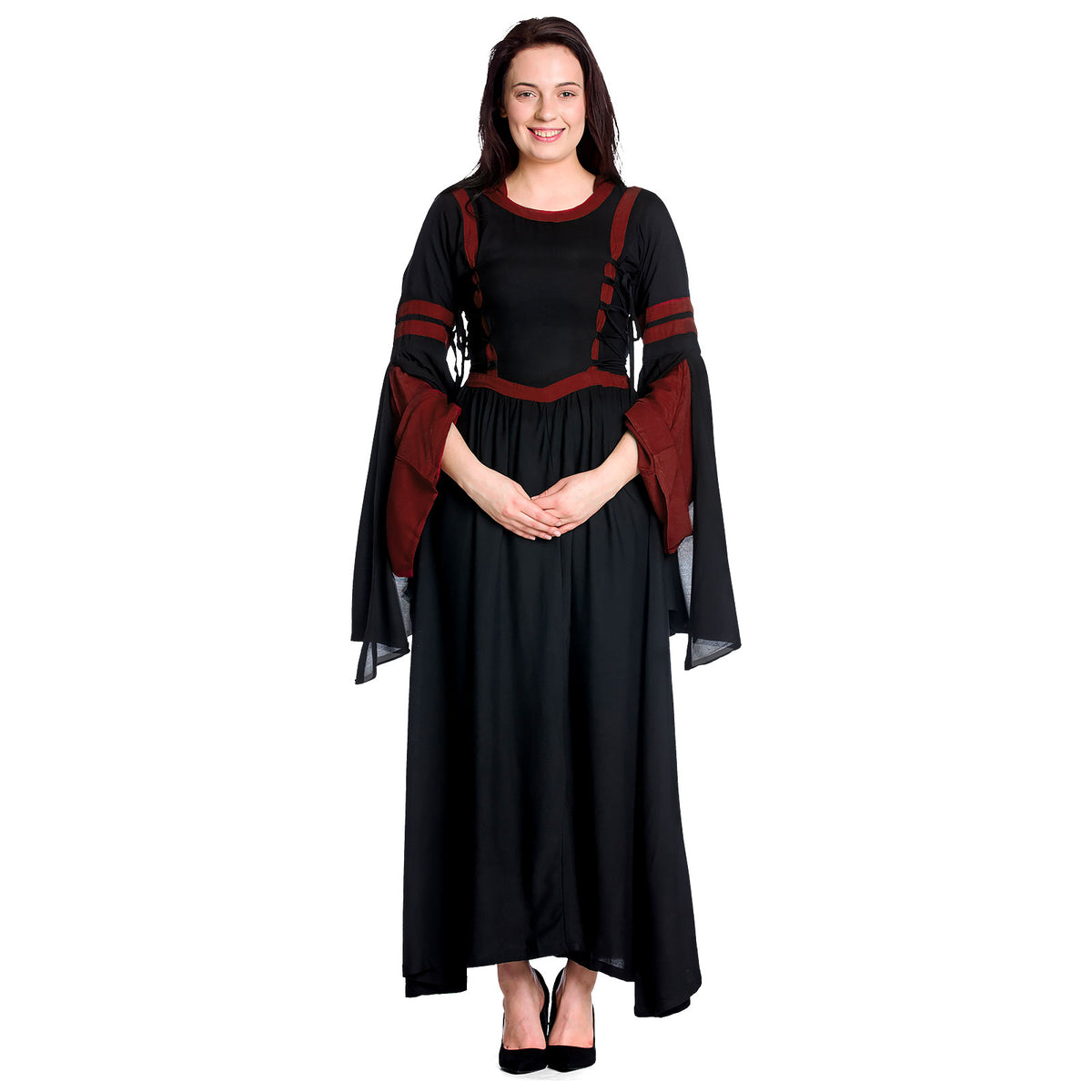 Image produit Robe médiévale à capuche Isolde noir-rouge