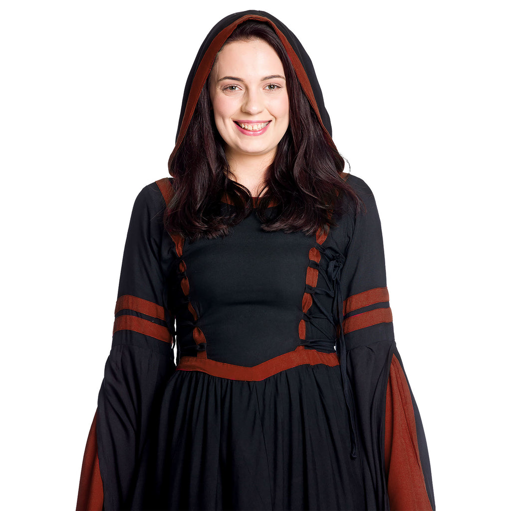 Image produit Robe médiévale à capuche Isolde noir-rouge