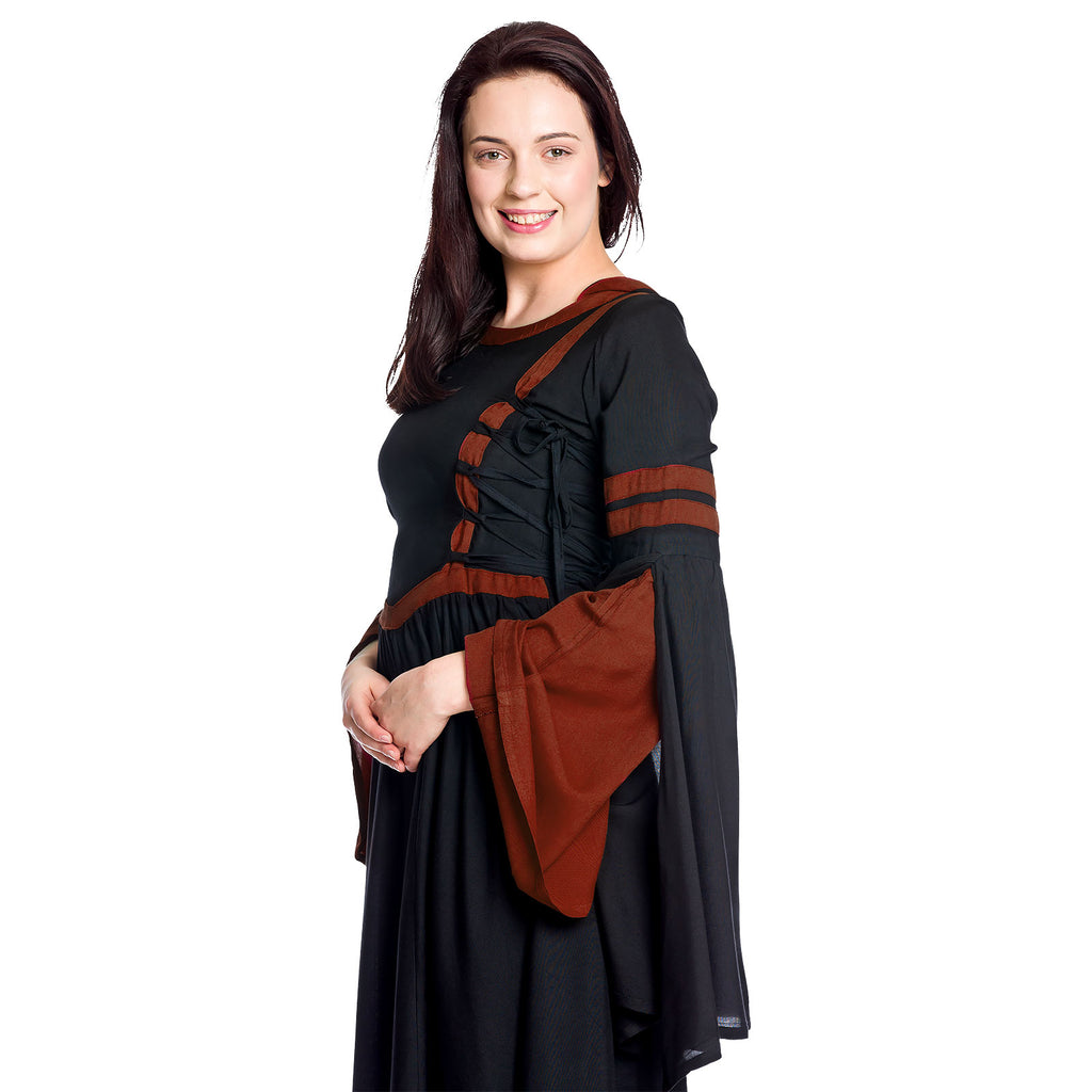 Image produit Robe médiévale à capuche Isolde noir-rouge