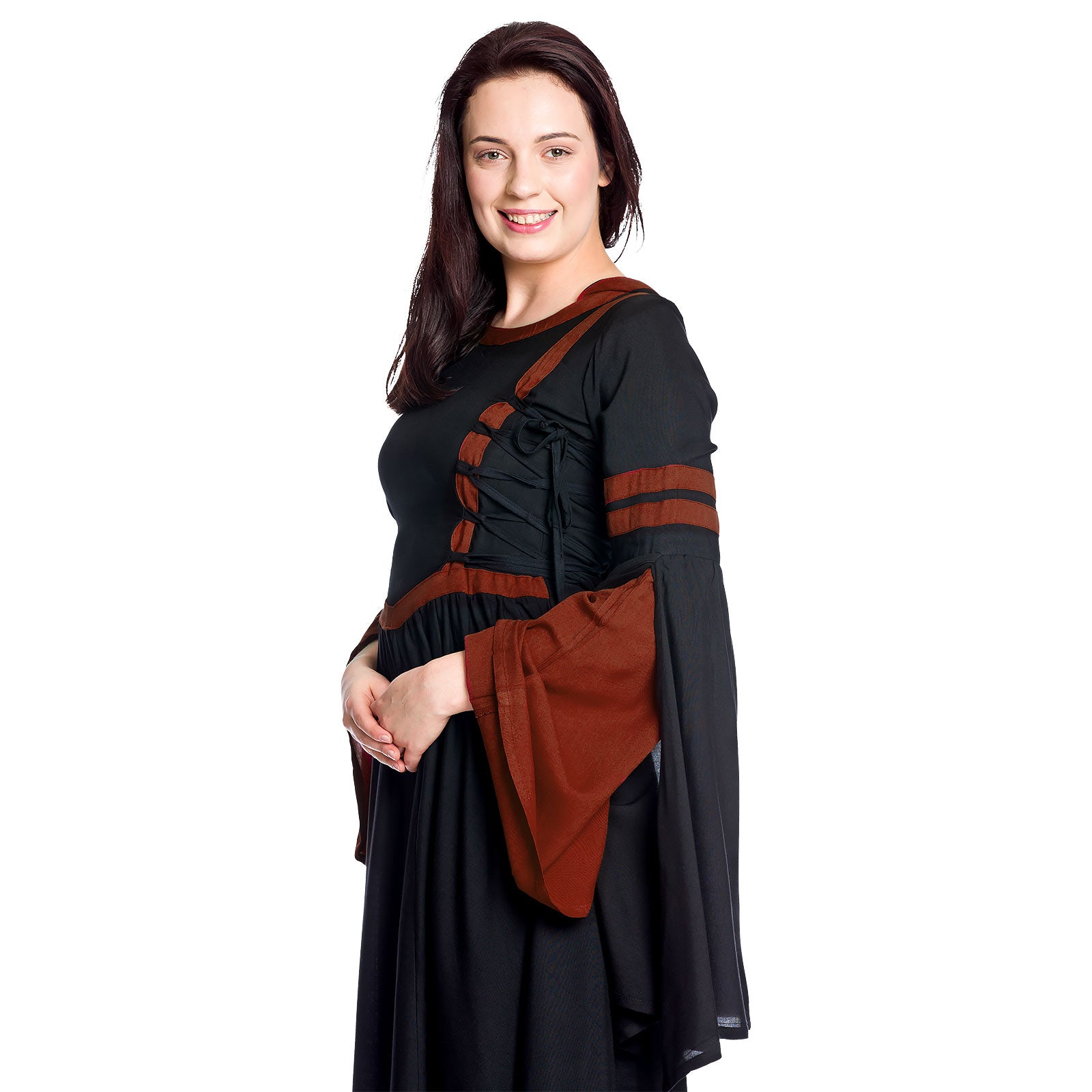 Image produit Robe médiévale à capuche Isolde noir-rouge