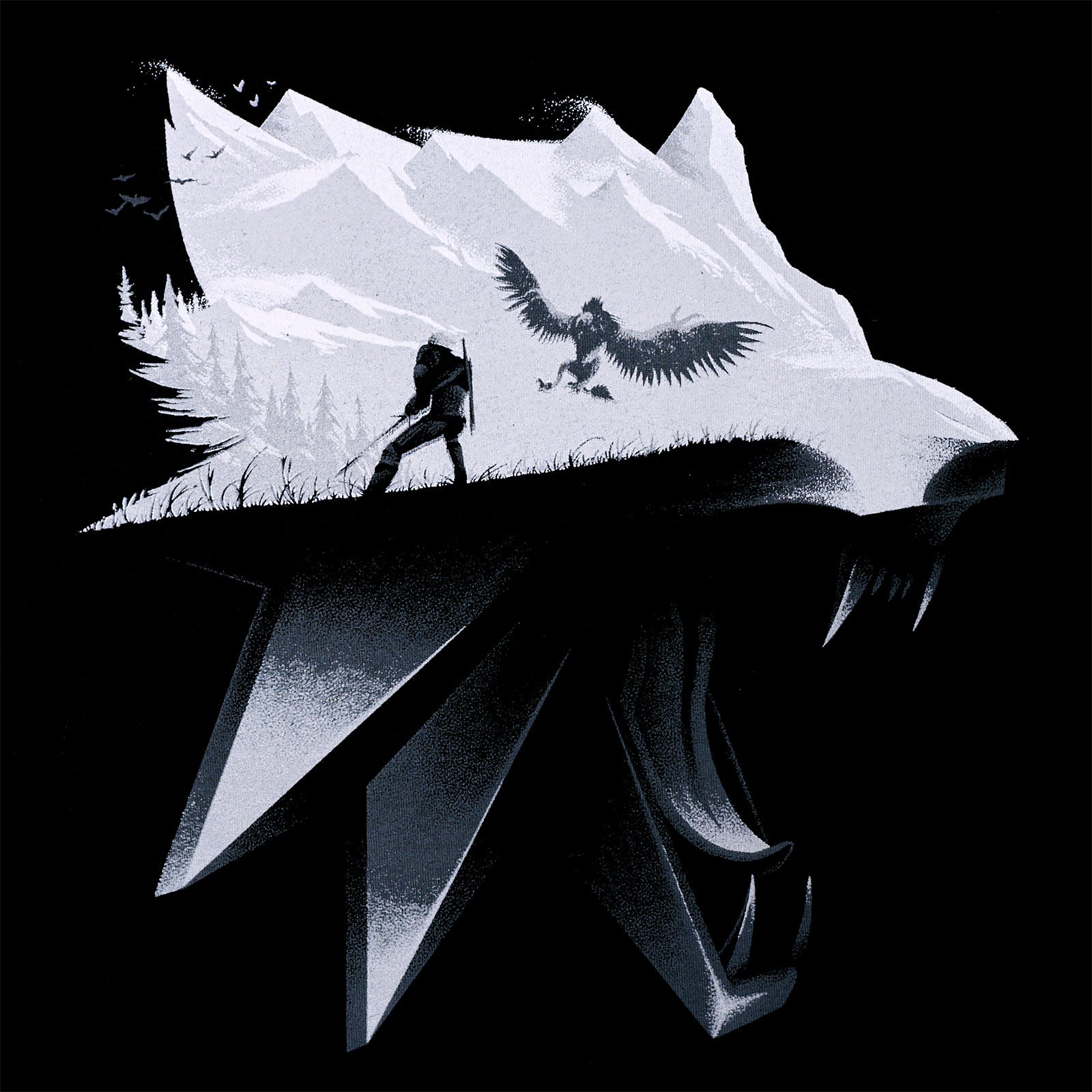 Image produit Witcher - T-shirt Silhouette de Loup noir