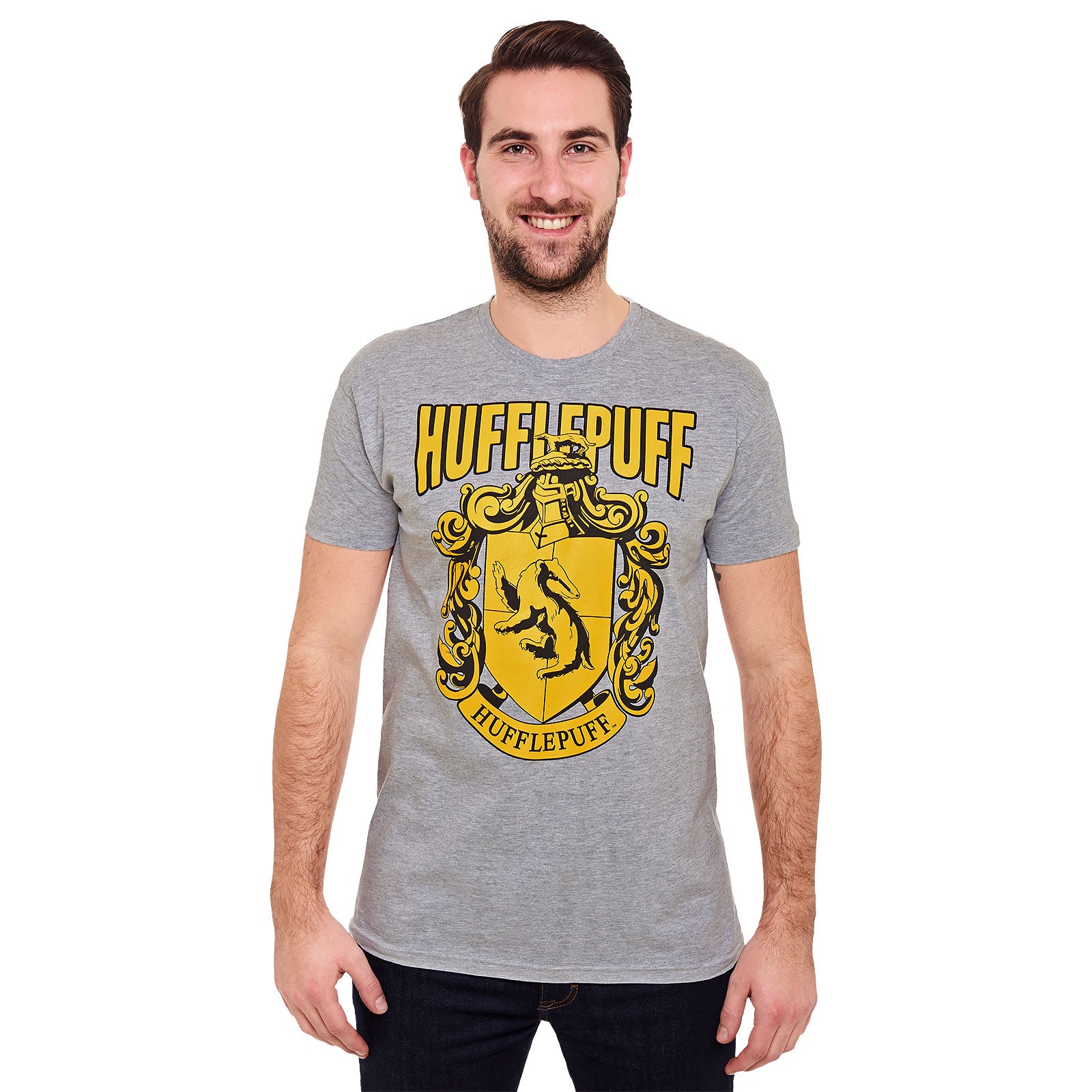 Image produit Harry Potter - T-shirt gris avec blason Hufflepuff
