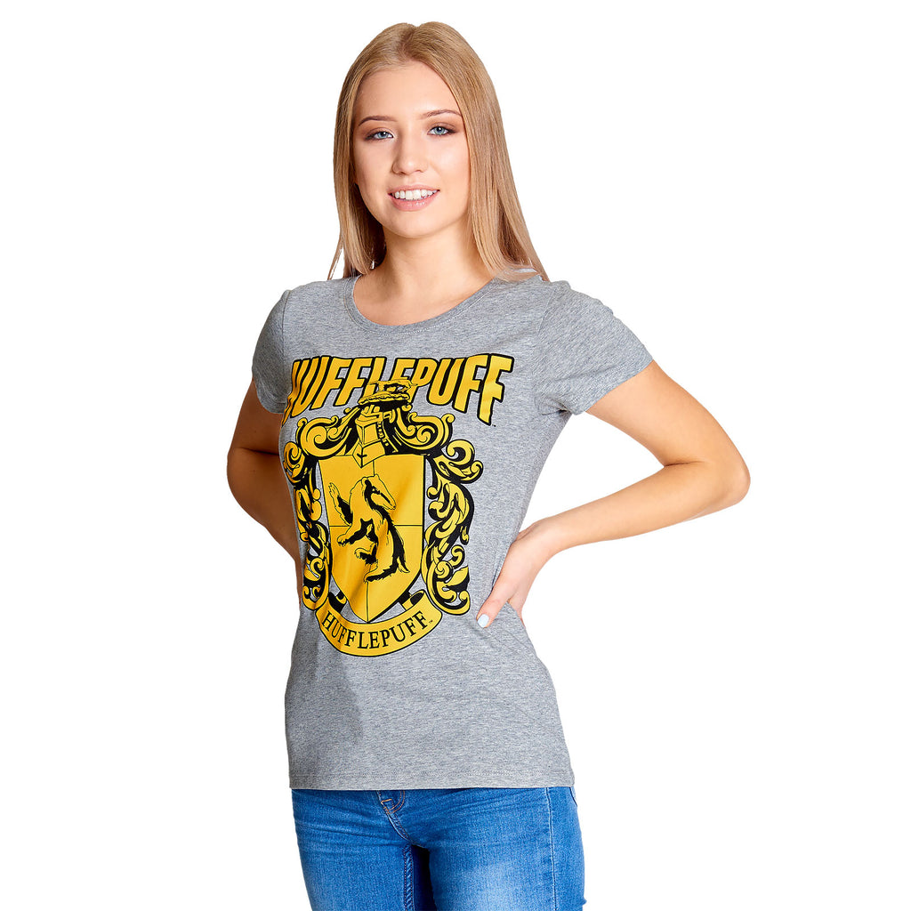 Image produit Harry Potter - T-shirt femme blason Hufflepuff gris