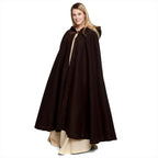 Image produit Cape médiévale en laine pour femmes avec capuche broderie boucle en métal marron
