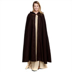 Image produit Cape médiévale en laine pour femmes avec capuche broderie boucle en métal marron