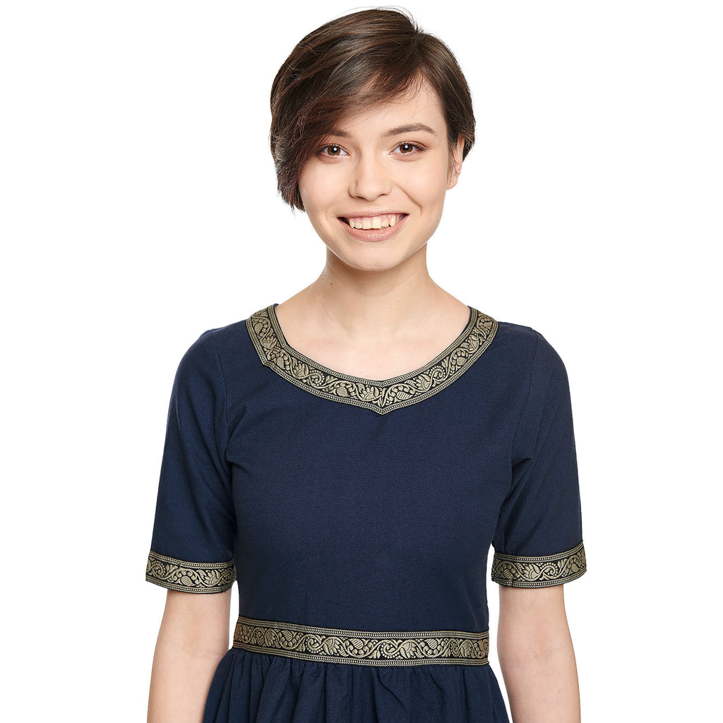 Image produit Robe Médiévale Ennlin à Manches Courtes Bleue