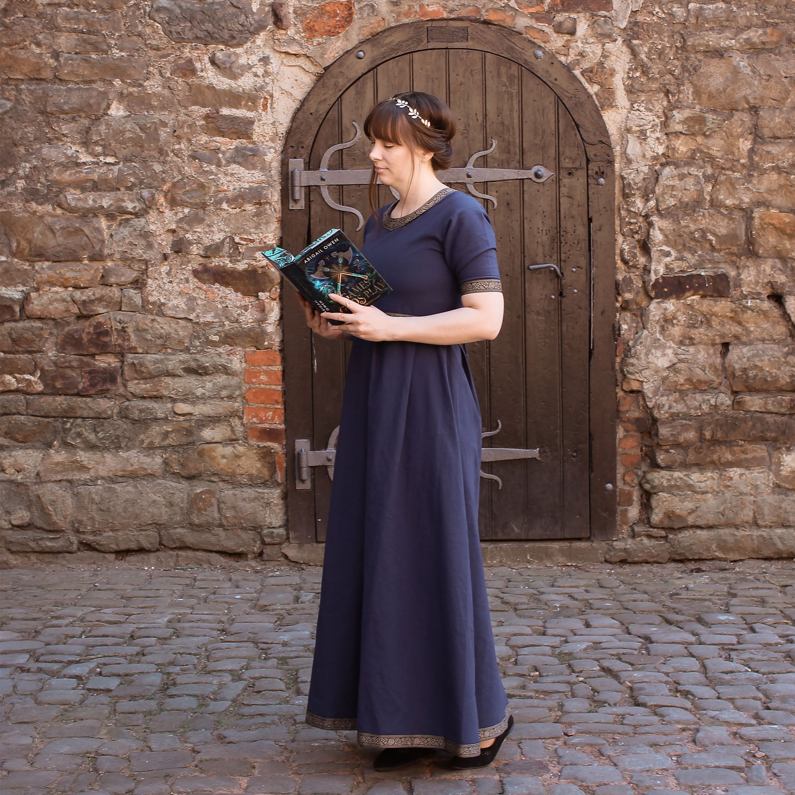Image produit Robe Médiévale Ennlin à Manches Courtes Bleue