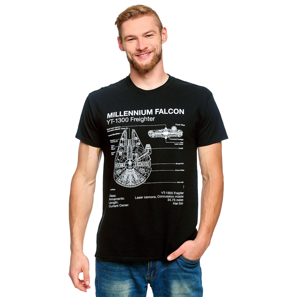 Image produit Star Wars - T-shirt esquisse du Faucon Millenium noir