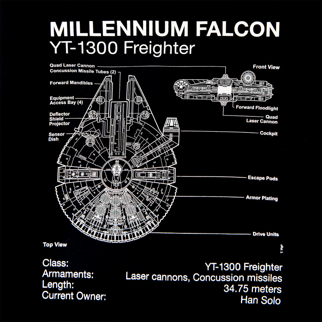 Image produit Star Wars - T-shirt esquisse du Faucon Millenium noir