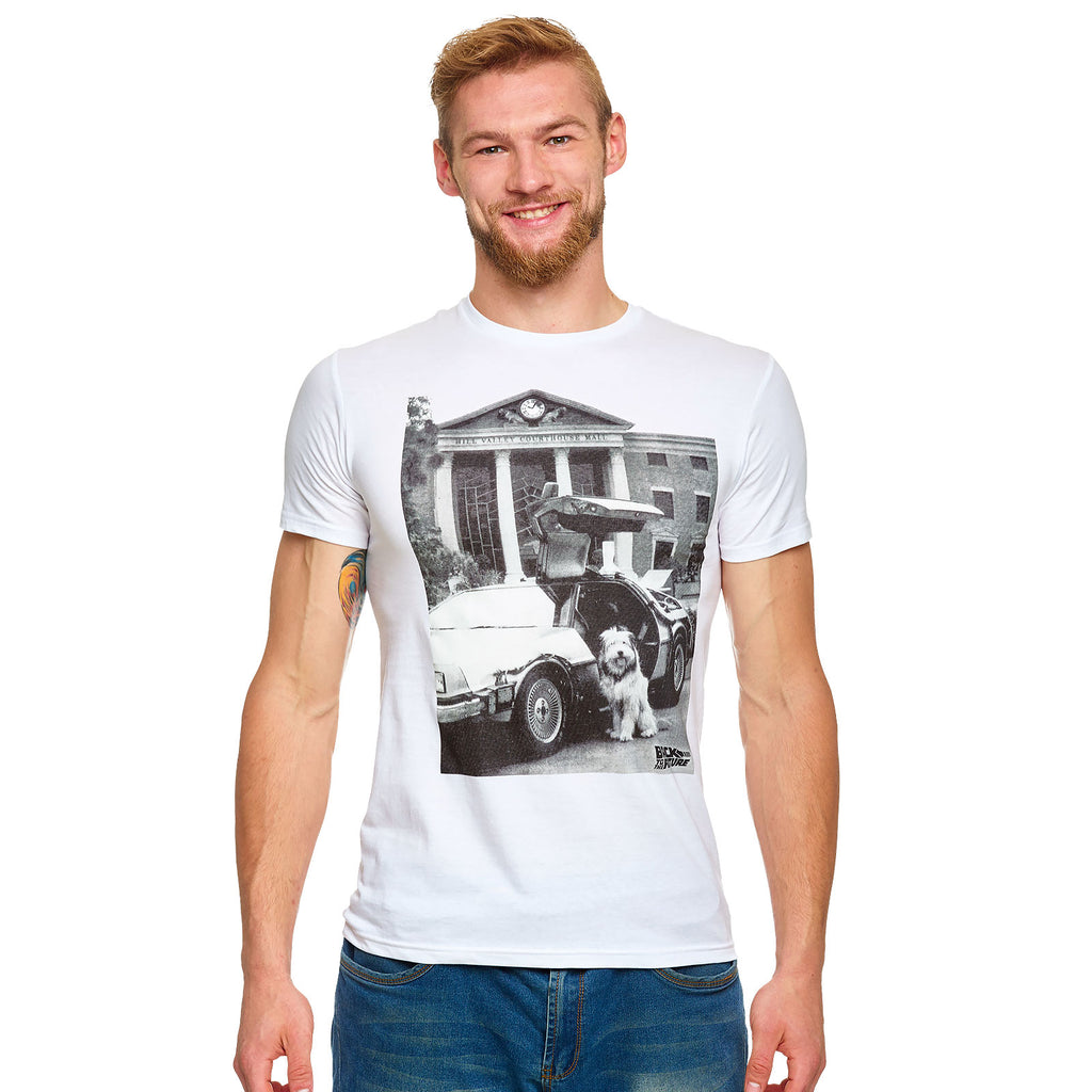 Image produit Retour vers le futur - T-shirt blanc Einstein avec DeLorean