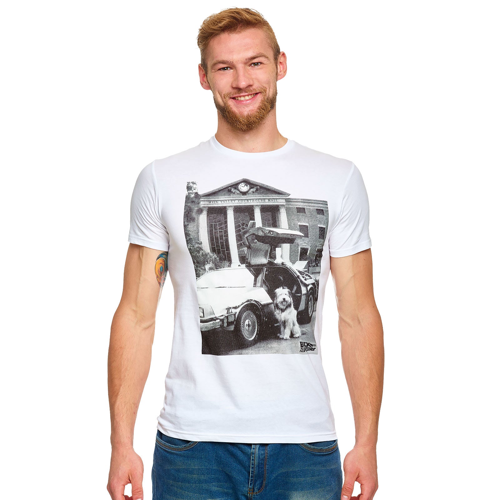 Image produit Retour vers le futur - T-shirt blanc Einstein avec DeLorean