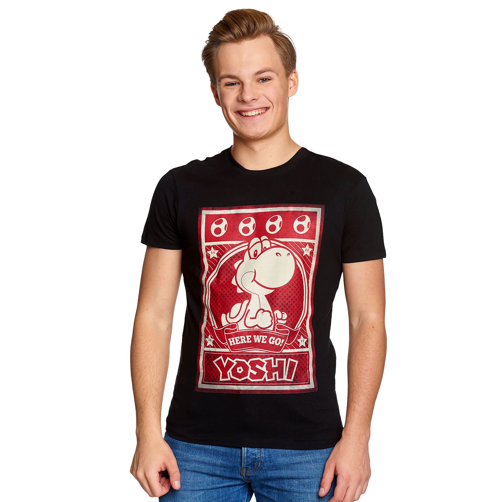 Image produit Super Mario - Yoshi Here We Go Poster T-Shirt Noir