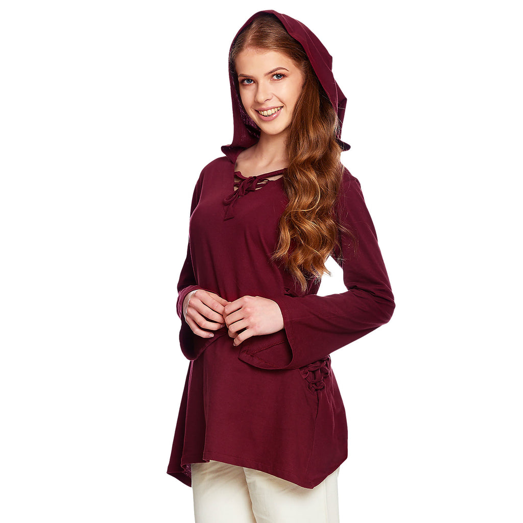 Image produit Blouse médiévale Lea avec capuche rouge