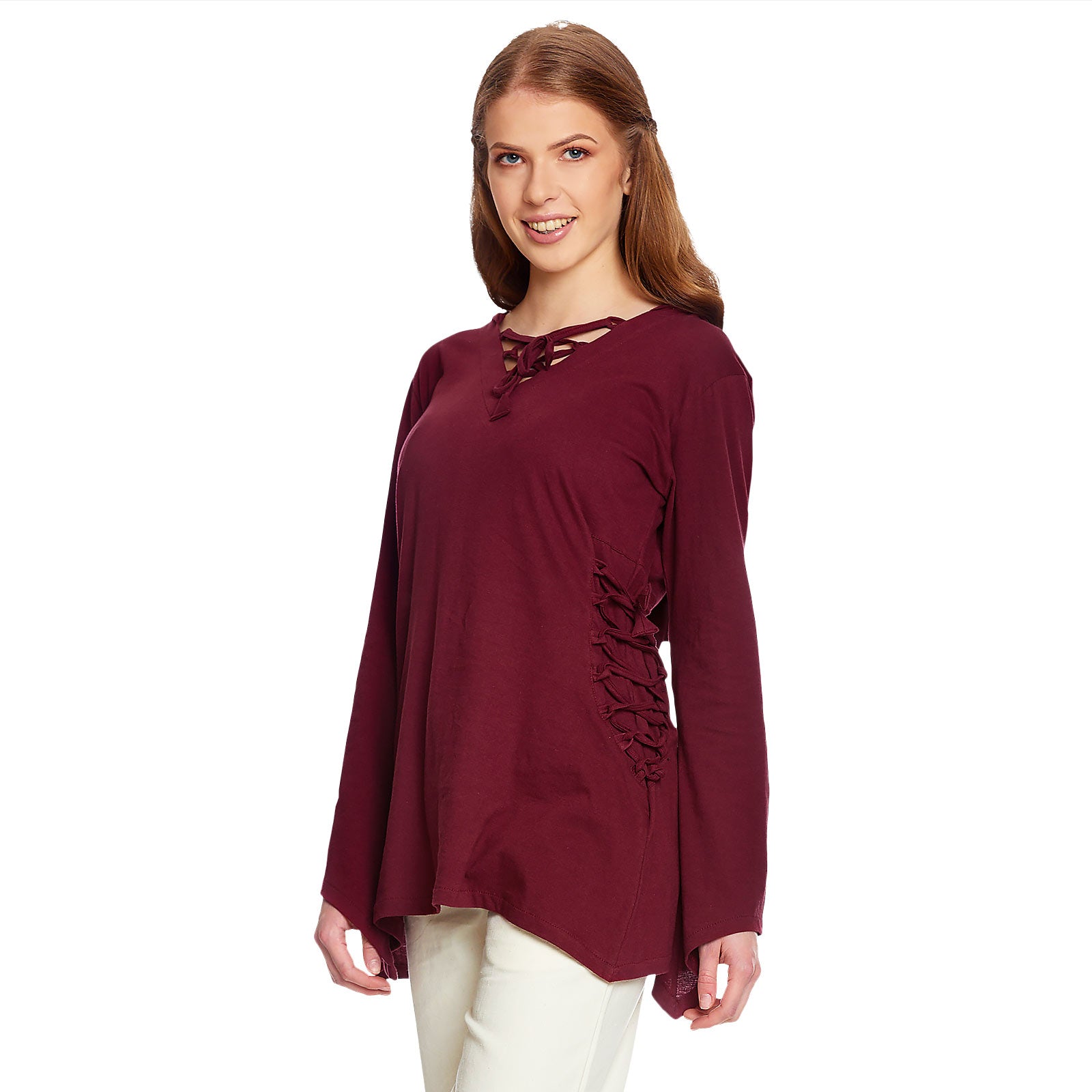Image produit Blouse médiévale Lea avec capuche rouge