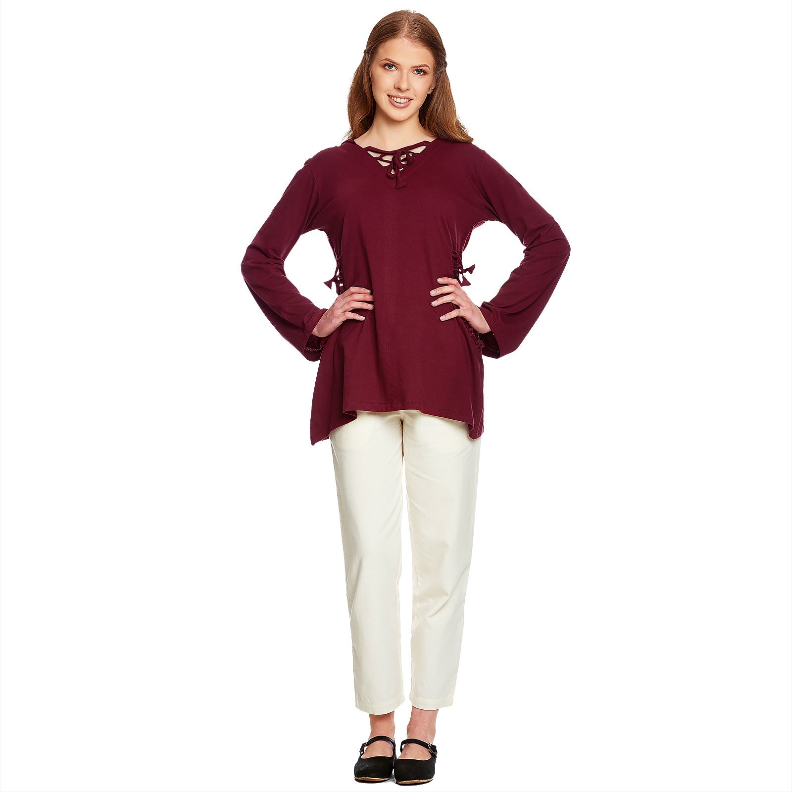 Image produit Blouse médiévale Lea avec capuche rouge