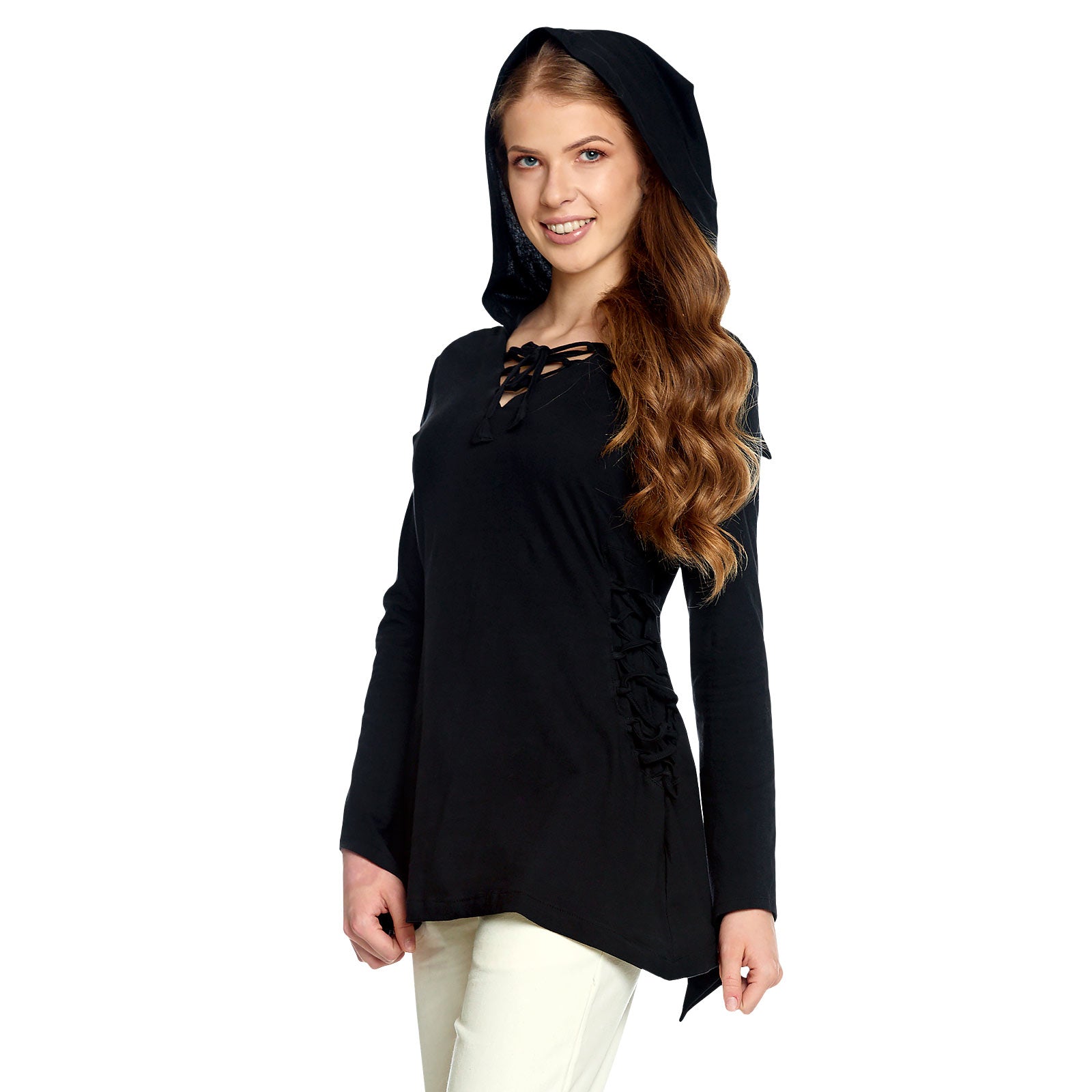 Image produit Blouse médiévale Lea avec capuche noire