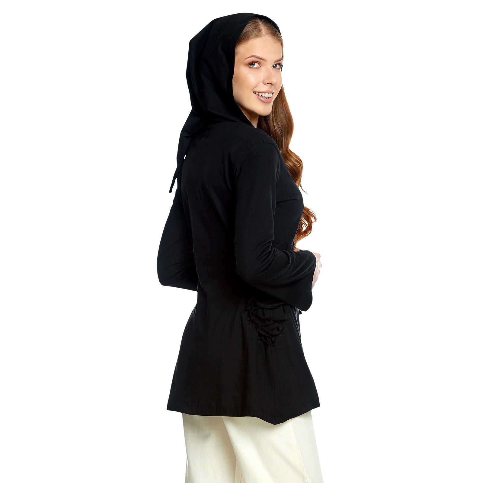 Image produit Blouse médiévale Lea avec capuche noire