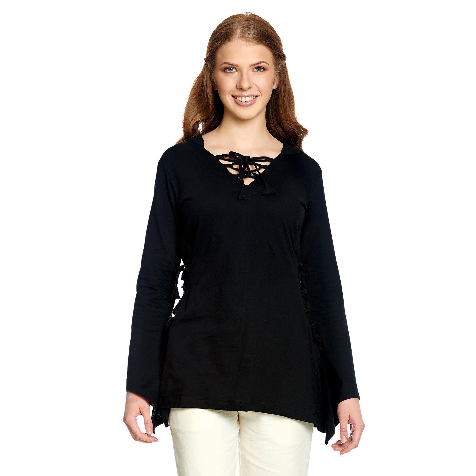 Image produit Blouse médiévale Lea avec capuche noire