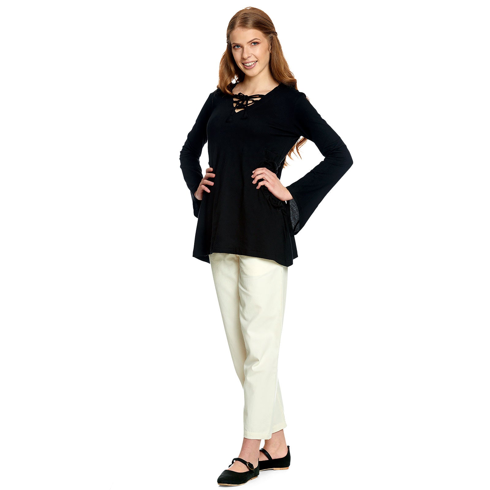 Image produit Blouse médiévale Lea avec capuche noire
