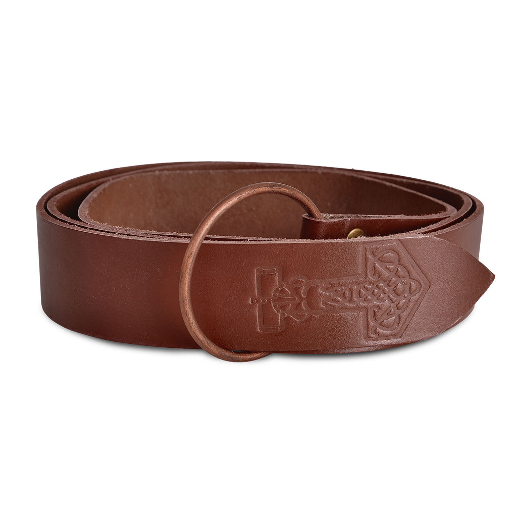 Image produit Ceinture médiévale à anneau avec embossage Marteau de Thor marron