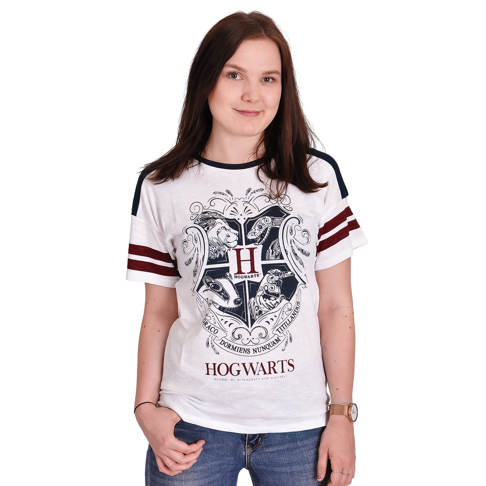 Image produit Harry Potter - T-shirt femme blanche avec blason de Poudlard