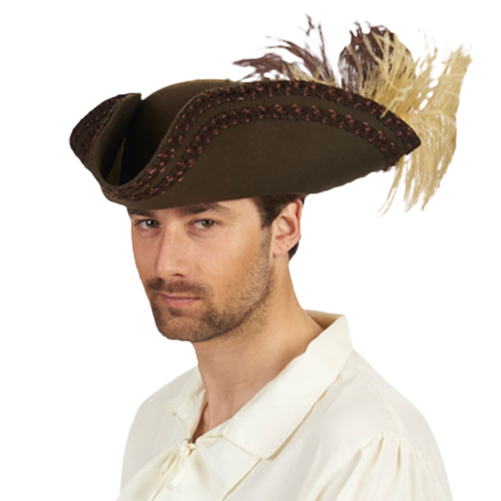 Image produit Tricorne avec plume et galon marron